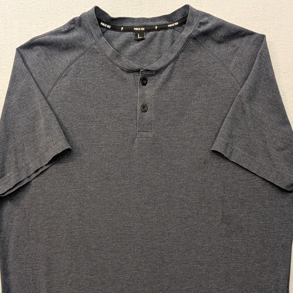 PR Public Rec T Shirt Men's Large Gray Henley Short Sleeve Cotton Knit Button